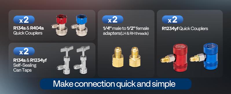 VIVOHOME HVAC 4 Way Manifold Gauge Set with R134a R1234yf Quick Couplers and Can Taps, Automotive Residential AC Gauges for R134a R410a R32 R1234yf Refrigerant, Car Freon Charging & Evacuation Air Conditioning Portable diagnostic tool