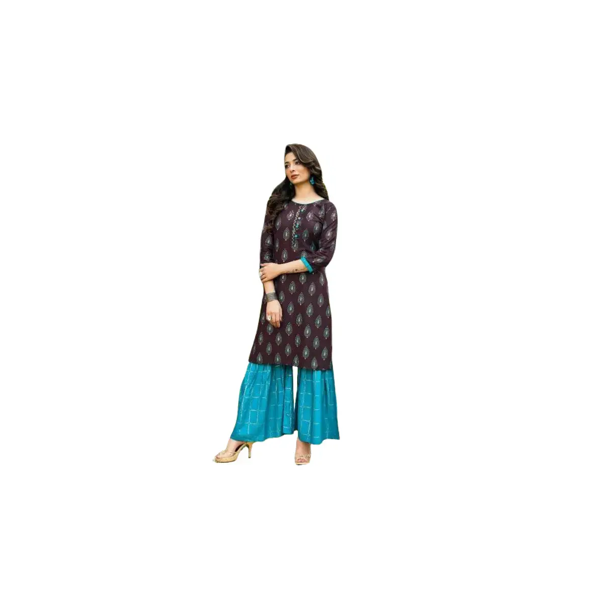 Women’s Kurta–Palazzo Set (Teal & Plum) #RNG _ 307