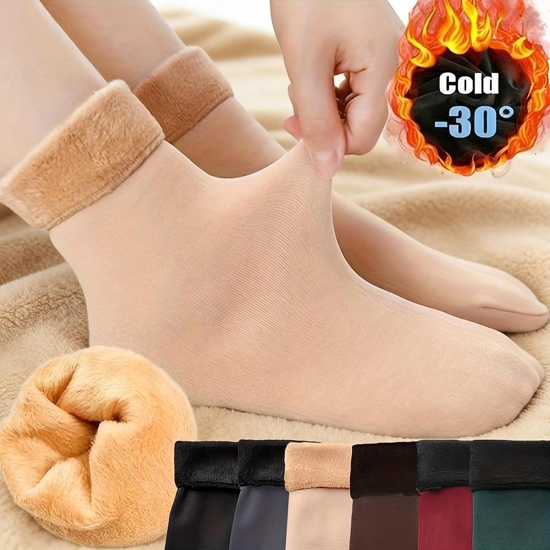 5 Pairs Autumn Winter Socks for Women Thickened Fleece Lined Cold-Proof Warm Self-Heating Snow Socks Unisex Floor Socks Mid-Calf Socks