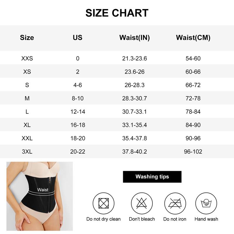 FeelinGirl High Compression 15 Steel Bones Tummy Control Waist Trainer Shapewear Belts Double-layer Comfortable Front & Back Curved Design Zipper Women's Girdle