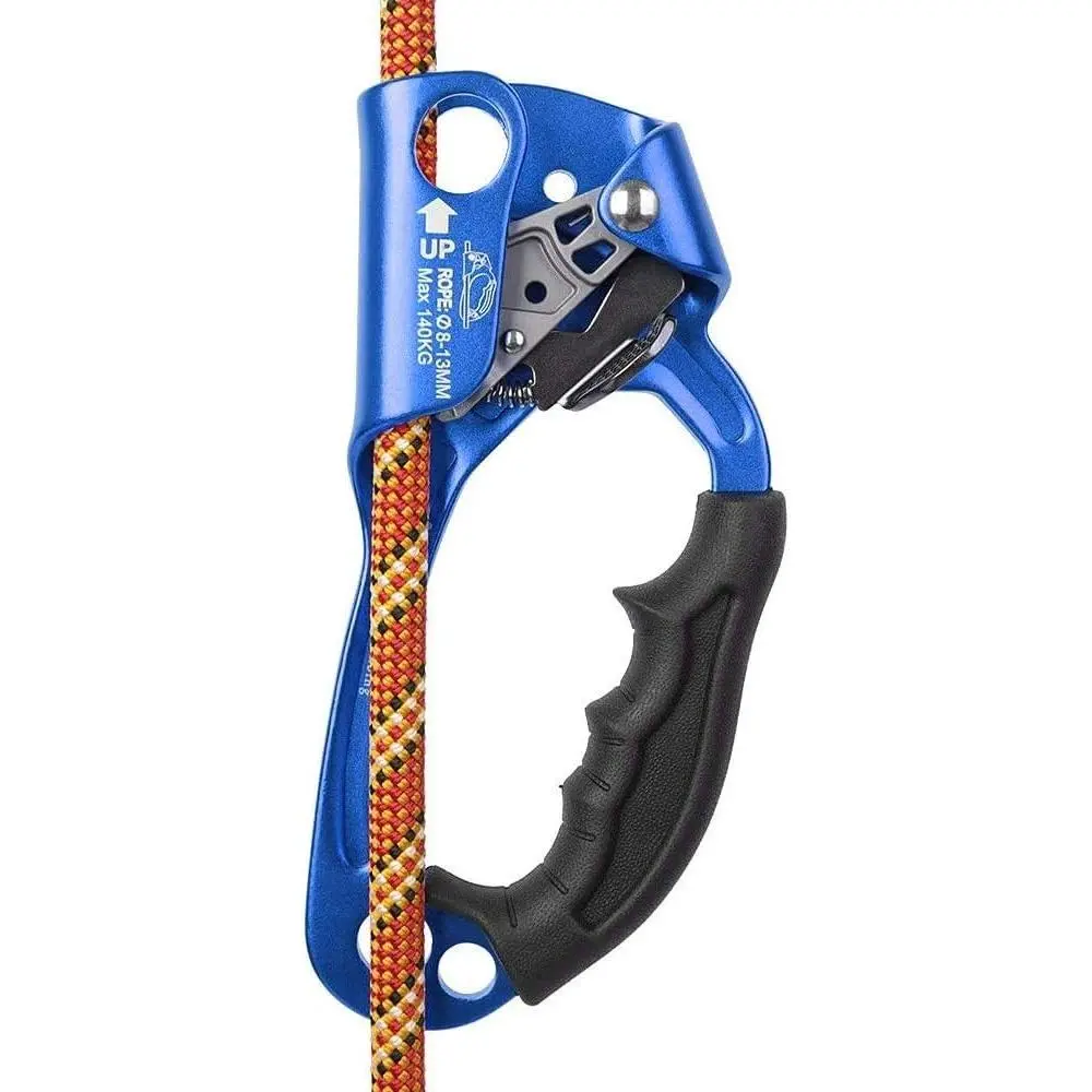 Left-Hand Held Climbing Ascender - Both UIAA & CE Certified, Aviation Magnesium Alloy, Anti-Rust Stainless Cam Bite, Thermomolded Grip, Icy/Wet Hold, Single Size, Right-Hand Compatible for Outdoor Mountaineering