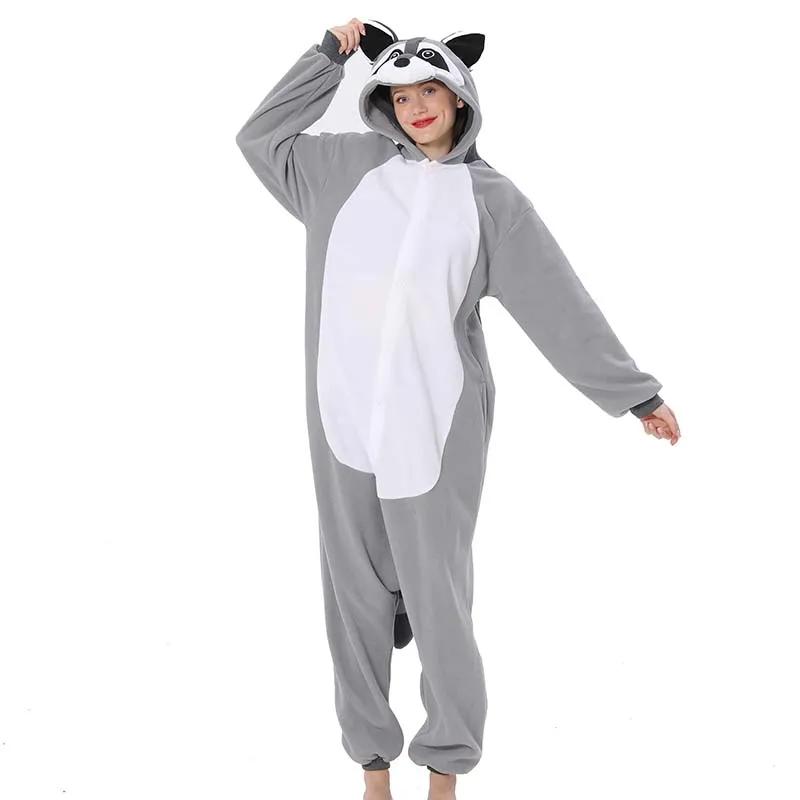 Gray Raccoon Kigurumi Onesies Anime Cartoon Women Men Pajamas Halloween Christmas Cosplay Anime Full Body Pijama
