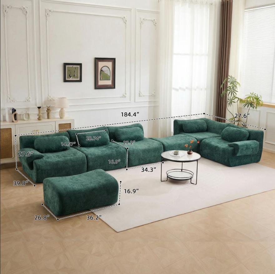 QAK 184" Living Room Bone-Free Sofa Set Cloud Modular Sofa Boxed, Memory Foam Modern Sofa, Large Comfort Compression Sofa, Compact Space Bedroom Apartment Two-Person Sofa