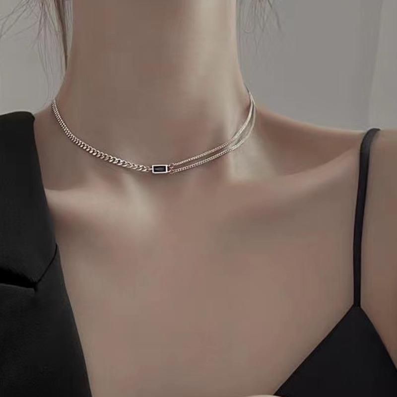 S925 Trendy Synthetic Obisidian Necklace, Stylish and Elegant Chain Jewelry for Women & Men's, Hip Hop Style Unisex Female Birthday Valentine's Day Gift, Dialy Wear and Party Jewelry