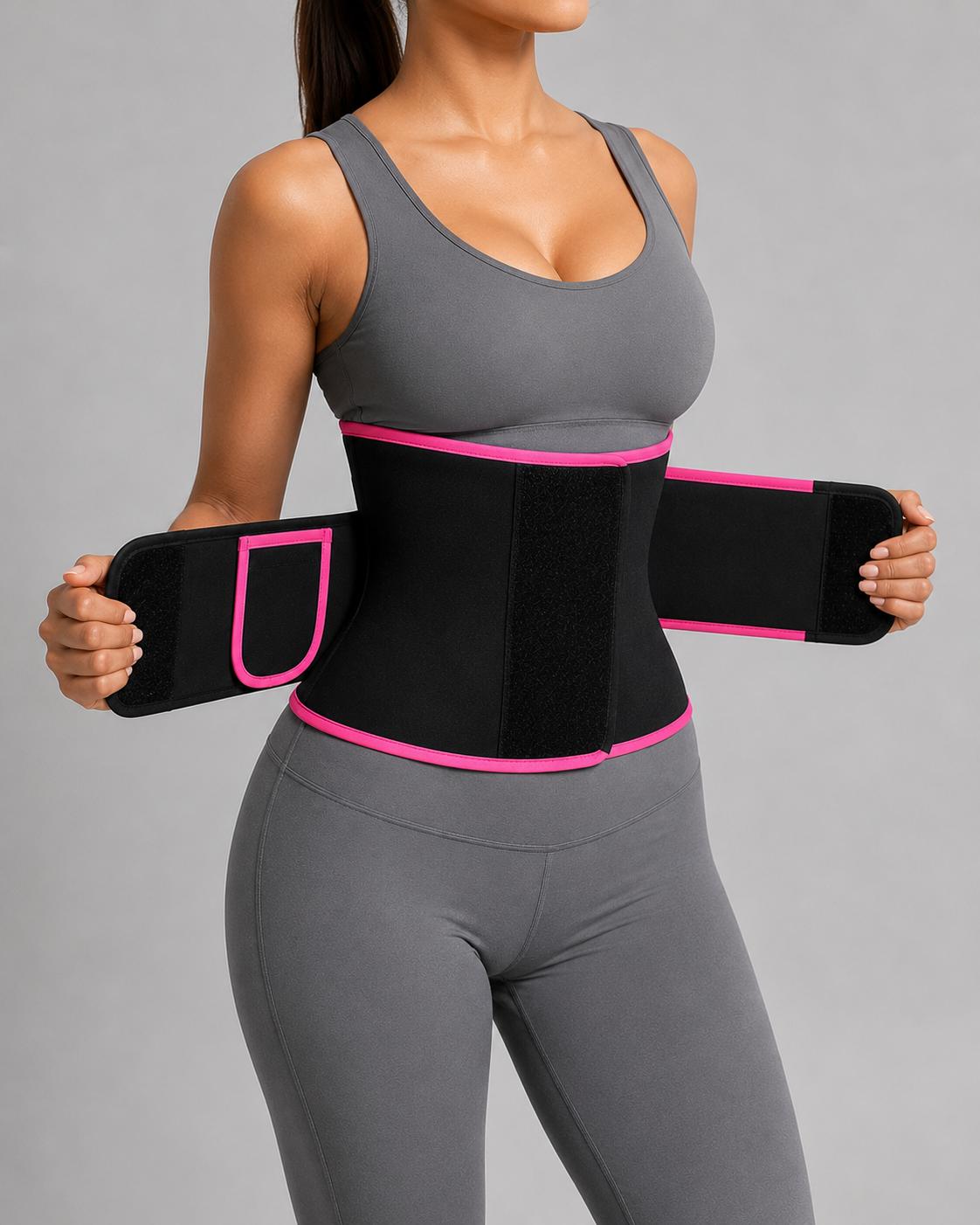 ZAVO Sweat & Support Waist Belt – Adjustable Waist Trainer for Fitness, Running, Squats & Workout Training Womenswear Shapewear Pink Spandex Compression Fabric