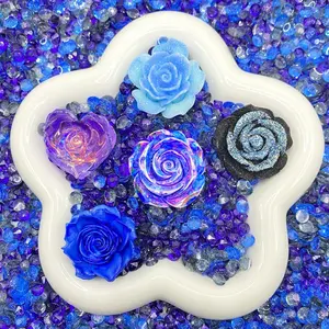 Indigo Aurora - Rose Rose Mix - Floral Resin Cabochon Mix with Rhinestones – Assorted Flower Resin Charms for Whipped Cream Glue, Resin Art & Mirror Decoration