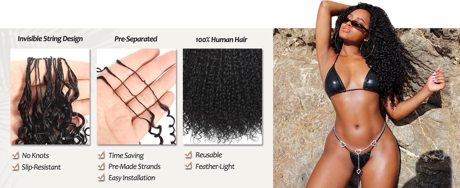 【20 Inch Only $59】VIPbeauty Curly Crochet Human Hair 60g Knotless Pre-Separated Feather Burmese Curly Human Crochet Hair 3C4A Lightweight Reusable Remy Hair Extensions for Women Natural Black Color