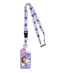 Gabby's Dollhouse Lanyard Badge Holder Character Design Strap With Card and 2" Rubber Rainbow Cat Pendant