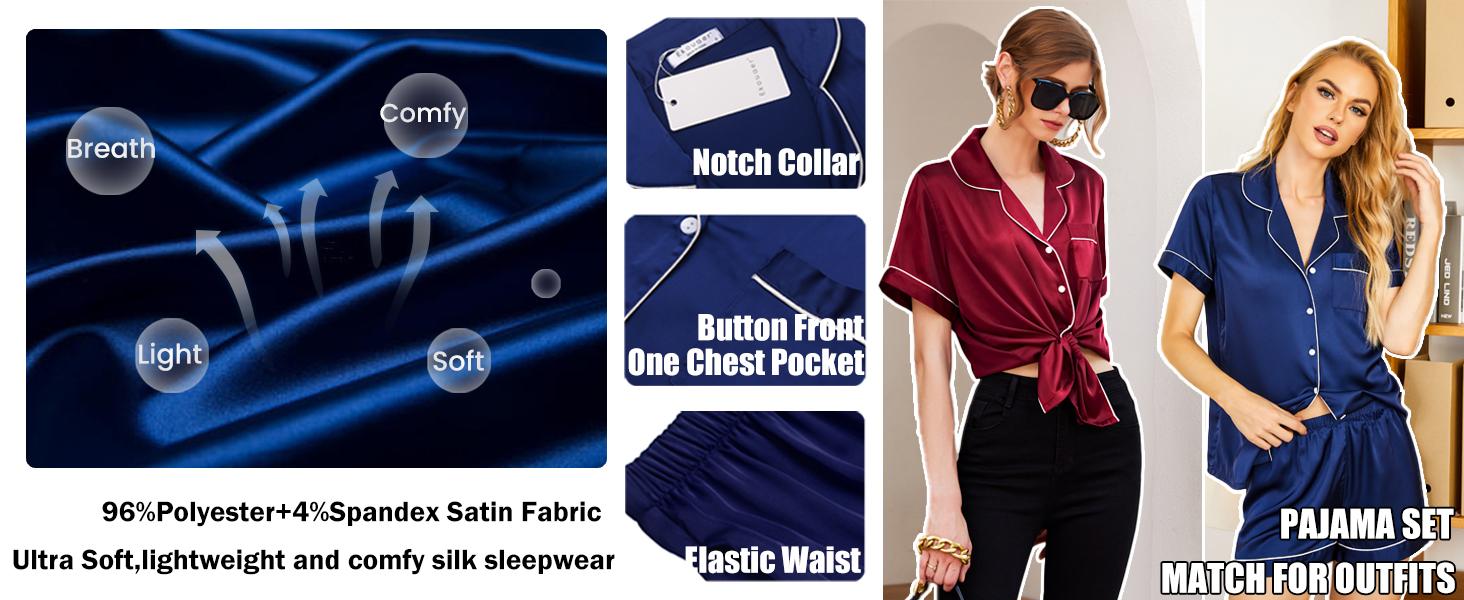 Ekouaer Women's Pajamas Set Silk Satin Pjs Button Down Sleepwear with Shorts 2 Piece Set Loungewear Pajama Set Comfort Womenswear women's  pajamas