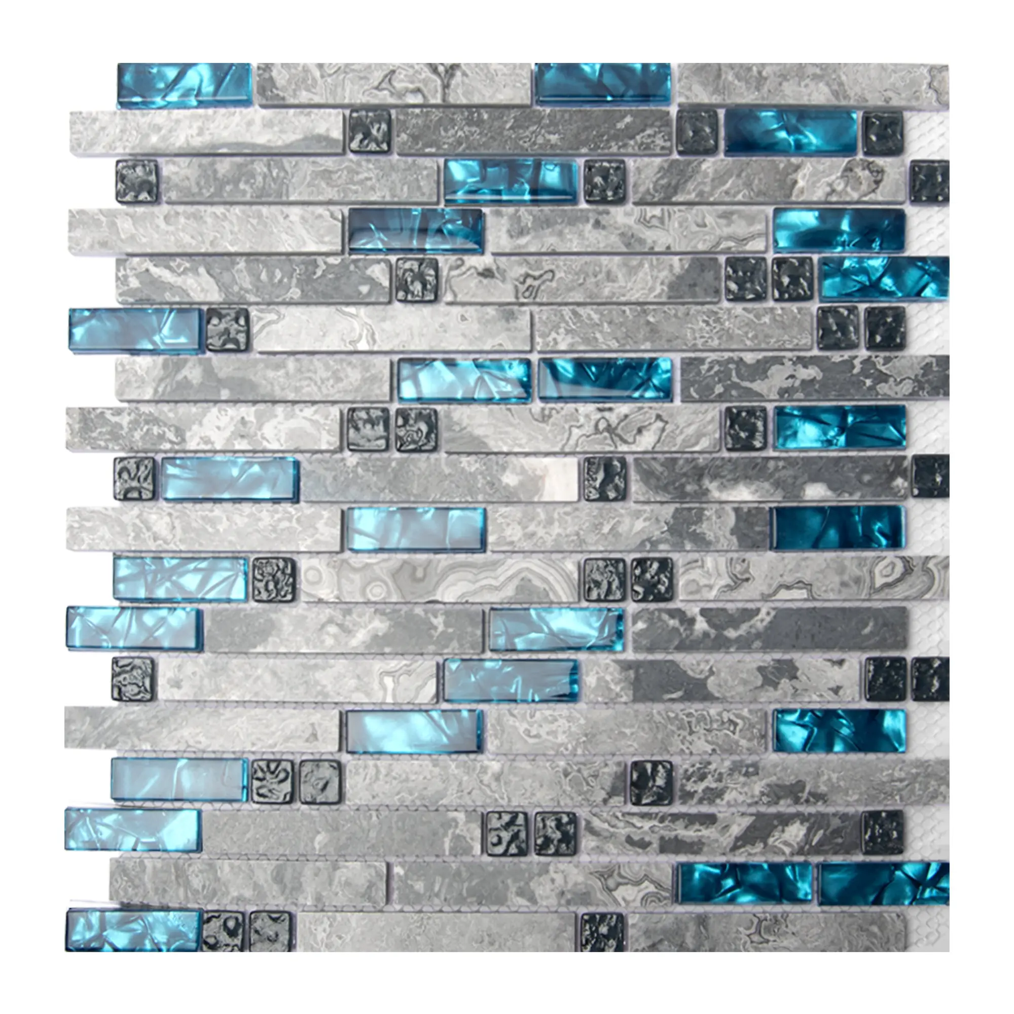 Art3d Durable Plaid Stone Glass Tile Stickers (5-Pack) - Blue/Gray Grout Design, Easy DIY Install, Crystal-Glass Look for Kitchen Bathroom Decoration, Bathroom Wall Accent, Bedroom Backsplashes