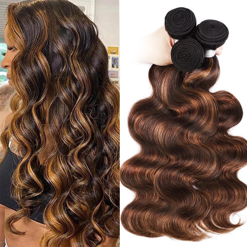 Brown Highlight Body Wave Human Hair Bundles Piano Color Brazilian Hair Ombre Blonde Human Hair Sew in  Quick Weave with Color