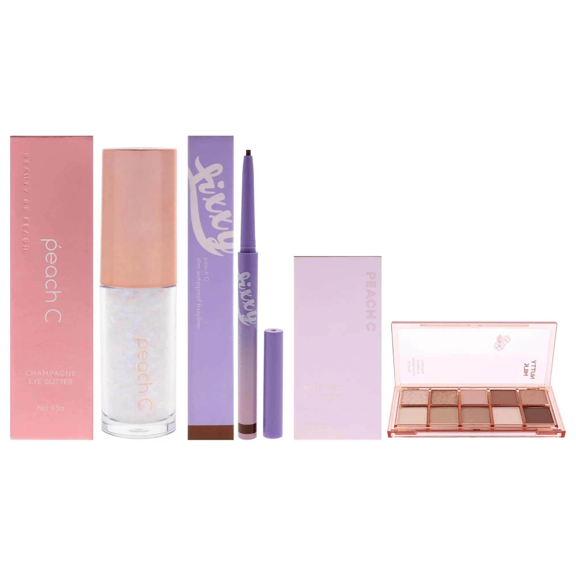 Peach C Kit by Peach C for Women - 3 Pc Kit 0.12oz Eye Shadow - 01 Pure White, 0.04 Eyeliner - 03 Soft Brown, 0.34oz Eye Shadow - 05 Nutty Milk