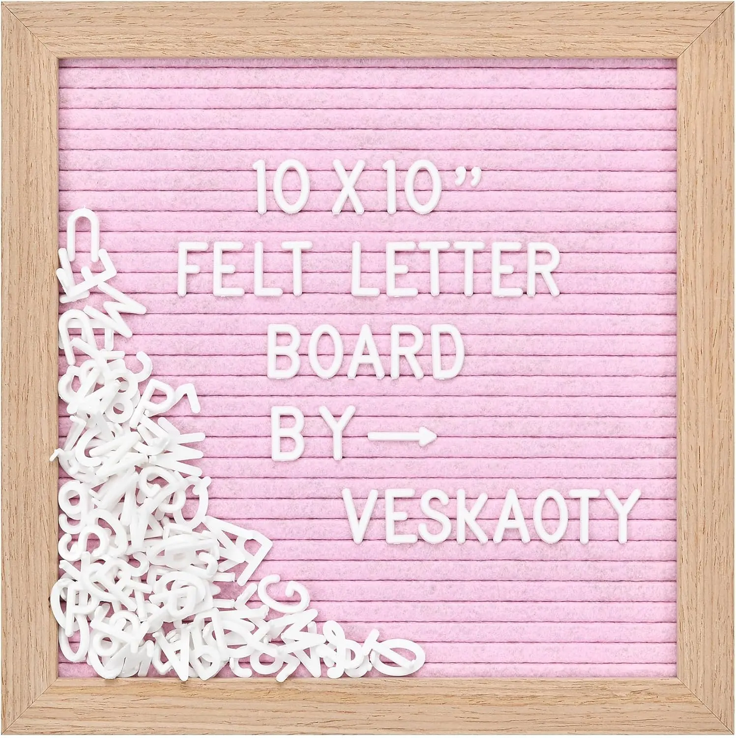 10x10 Inch Felt Letter Board with 294 Letters, Numbers & Symbols - Wooden Frame Changeable Message Board with Wall Mount Hook, Pink Home Decor Sign for Office Home Decor, Signs