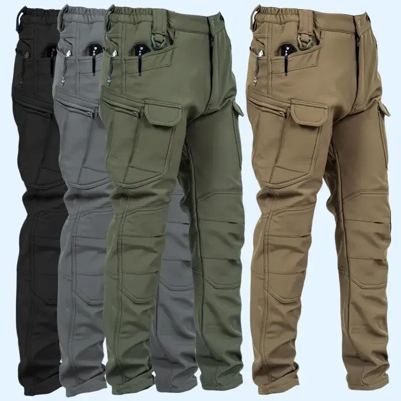 Men’s Thermal Tactical Pants Waterproof Windproof Softshell Fleece Lined Cargo Hiking Trousers Thick Warm Outdoor Climbing Work Pants for Winter