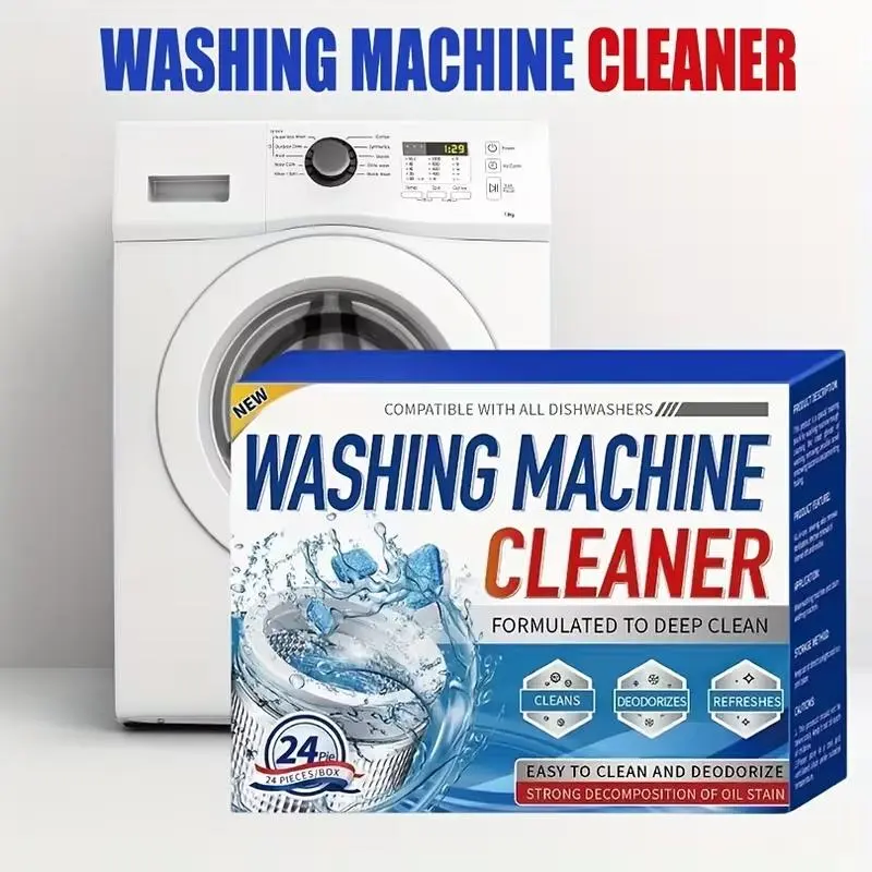 Household Powerful Cleaning Tablets - 24pcs Active Washing Machine De-Scalers, Deodorant Tub Cleaner Pods, Freshness Maintenance, Compatible with Front & Top Load Washers (1 Box)