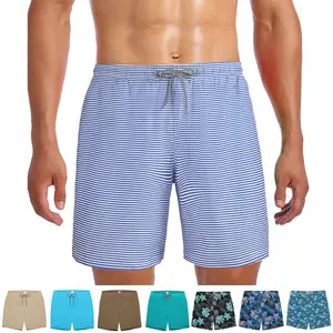 Men's Quick Dry Swim Trunks with Mesh Liner & Pockets, Elastic Waist Beach Board Shorts for Summer
