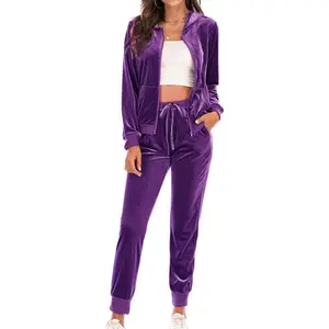 Women'S Tracksuit Set Full Zipper Hoodie Workout Pants Velvet Sweatsuit Jogging Suits Holiday Clothing