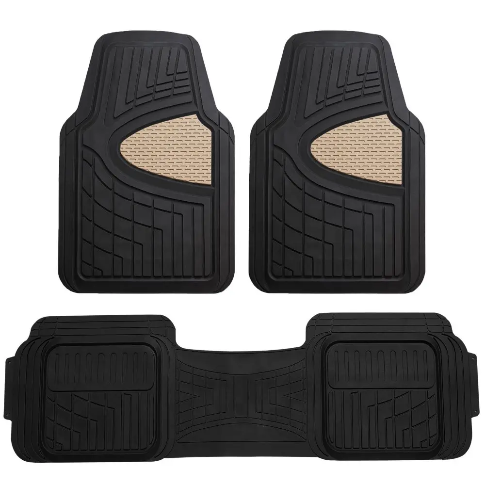 Car Floor Mats Full Set Kit - Multi-Size Trimmable Car Interior Accessories, ClimaProof Heavy-Duty Tall Channel Non-Slip Rubber, Fluid Leak Guard, Stain Resistant Floor Protection (Beige), Car Accessories