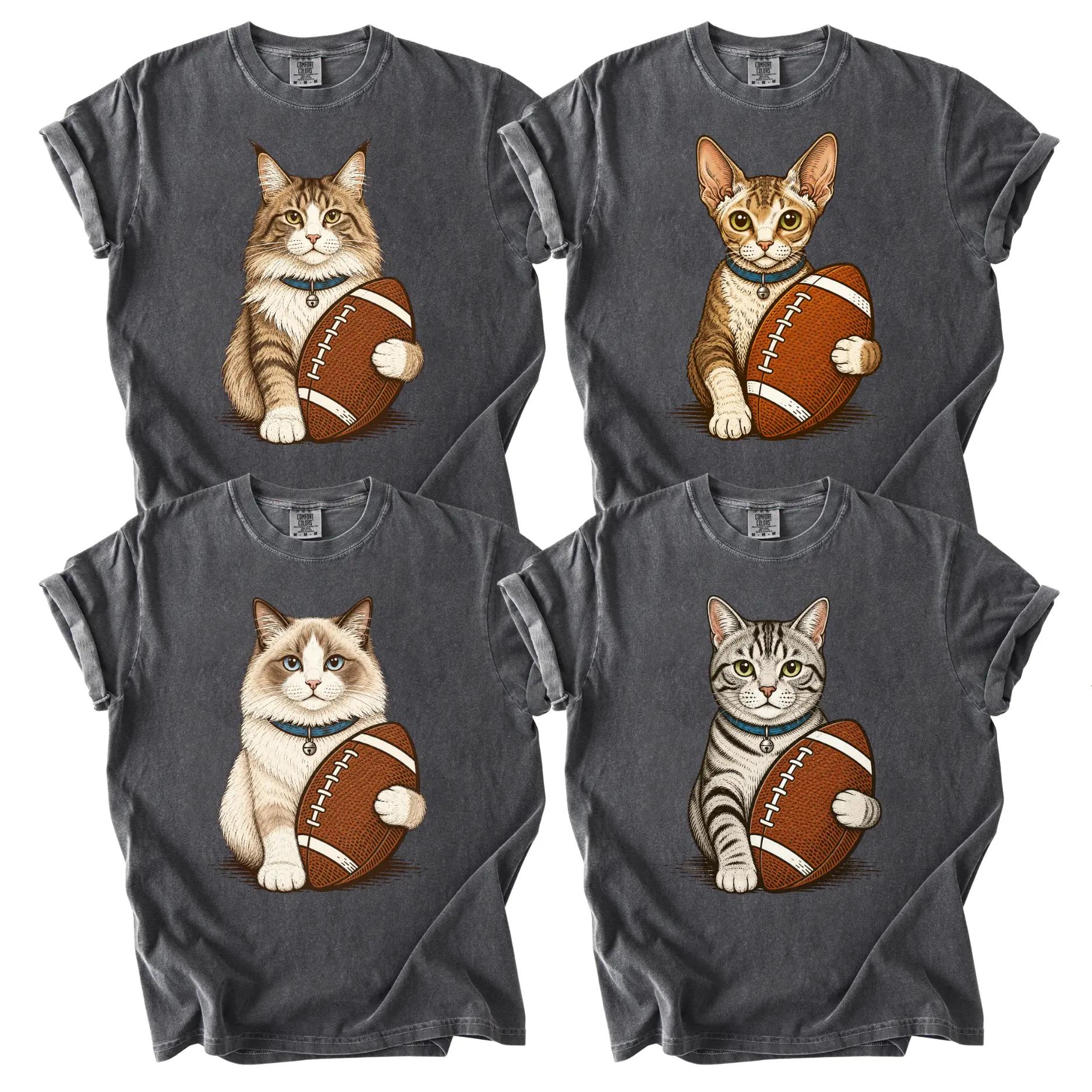 Comfort Colors 50+ Cute Football Cat Breeds T-Shirt – Pepper, Game Day Graphic Tee, Fall Football Season Shirt, Sporty Cat Shirt for Men and Women, Casual Style Tee