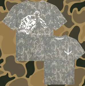 Mossy Oak Greenleaf Camo T-Shirt with White Turkey Print – Washed Out Camouflage Short Sleeve Tee