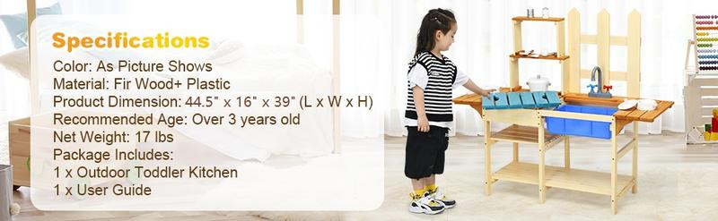 Costzon Wooden Kids Play Kitchen, Outdoor Mud Kitchen with Removable Sink, Water Box & Faucet, Stove Top, Storage Shelves, Fun Backyard Pretend Kitchen Playset dealsforyou