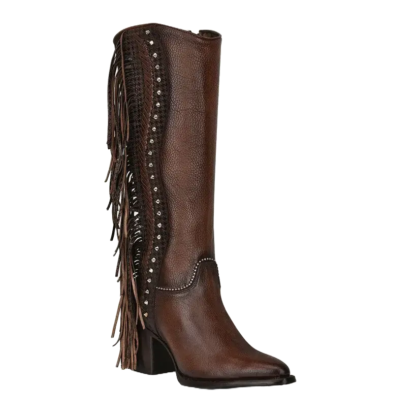 Cuadra Ladies Handmade Fringed Brown Leather Western Boot CU695