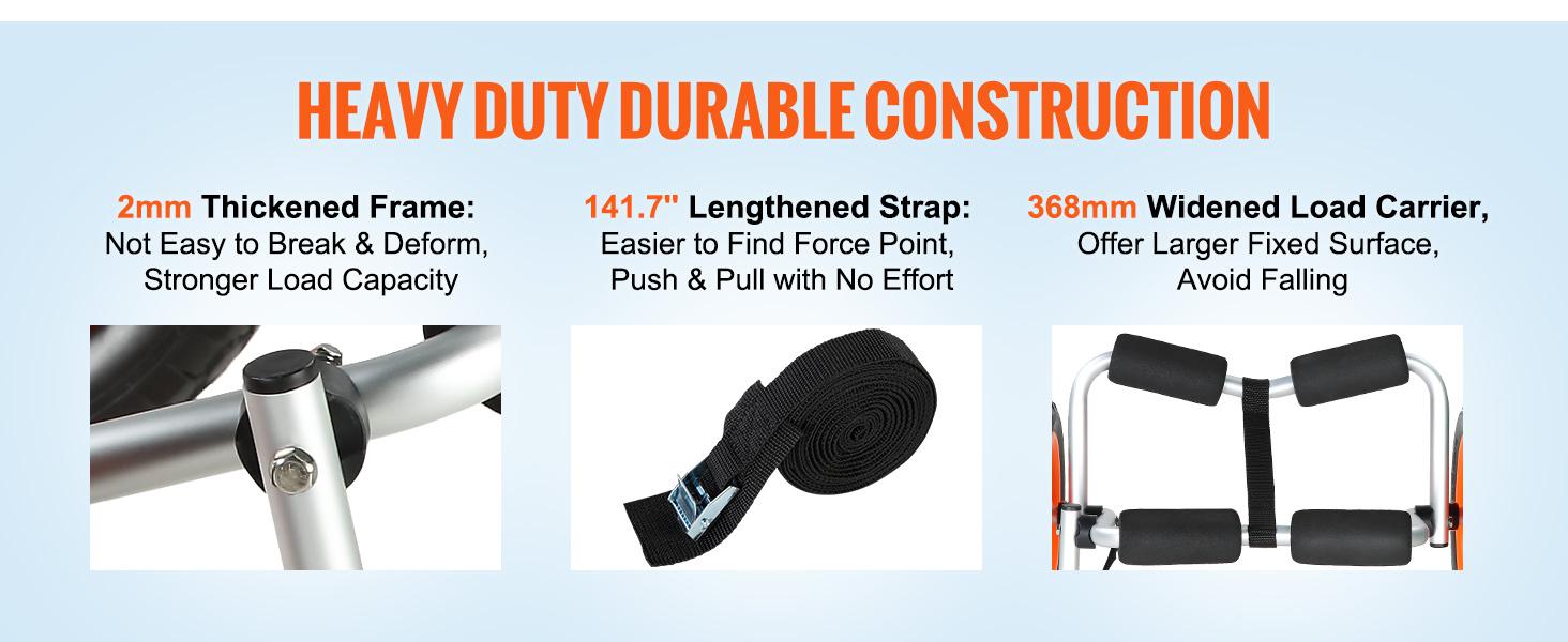 VEVOR Heavy Duty Kayak Cart,  250lbs Load Capacity, Foldable Canoe Trolley Cart with 10'' Solid Tires, Nonslip Support Foot & Tie-Down Strap, for Kayaks Canoes Paddleboards Float Mats Jon Boats