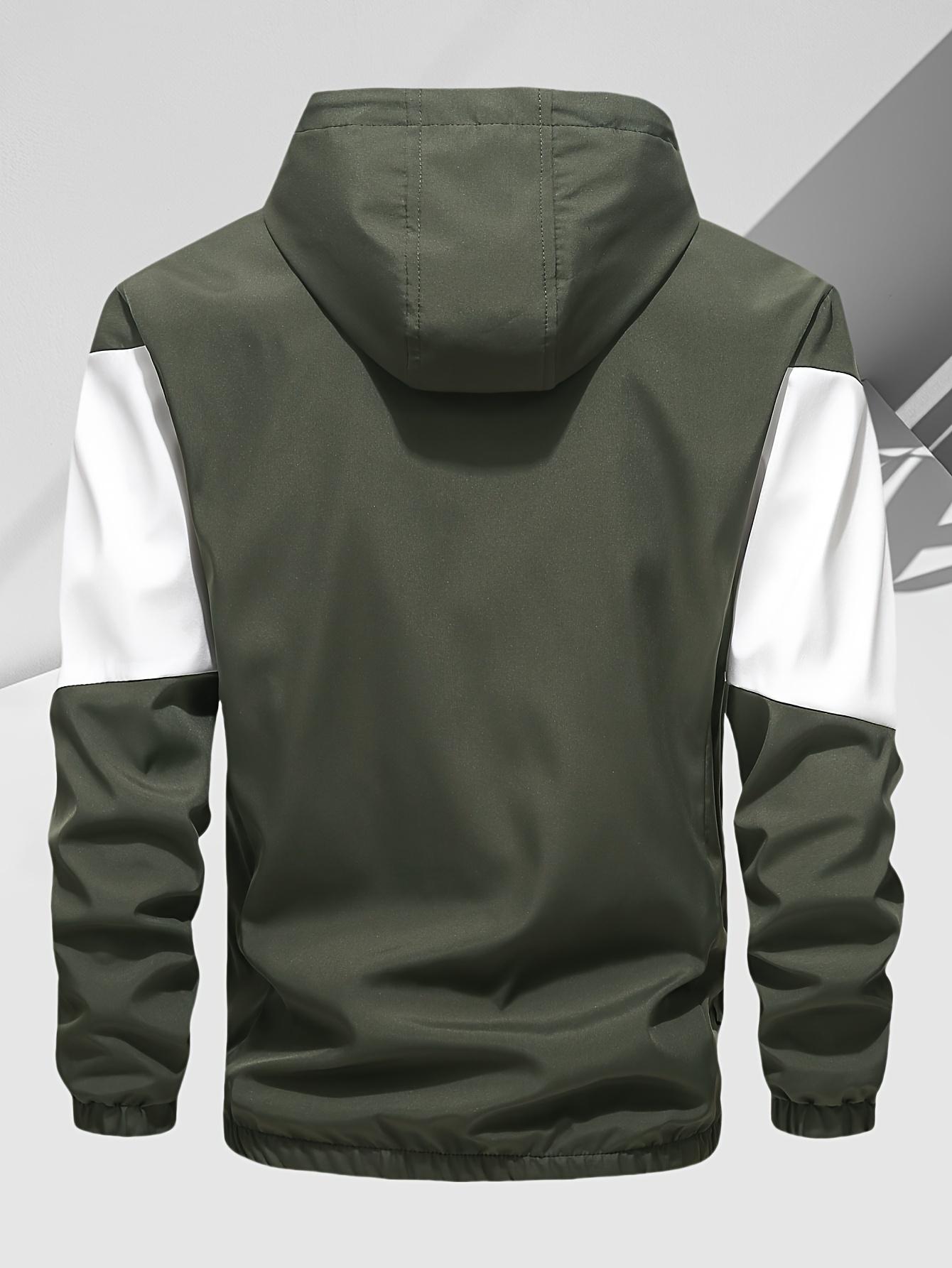 Men's Retro Color Block Splicing Sports Set Zipper Hoodie Combination, Streetwear