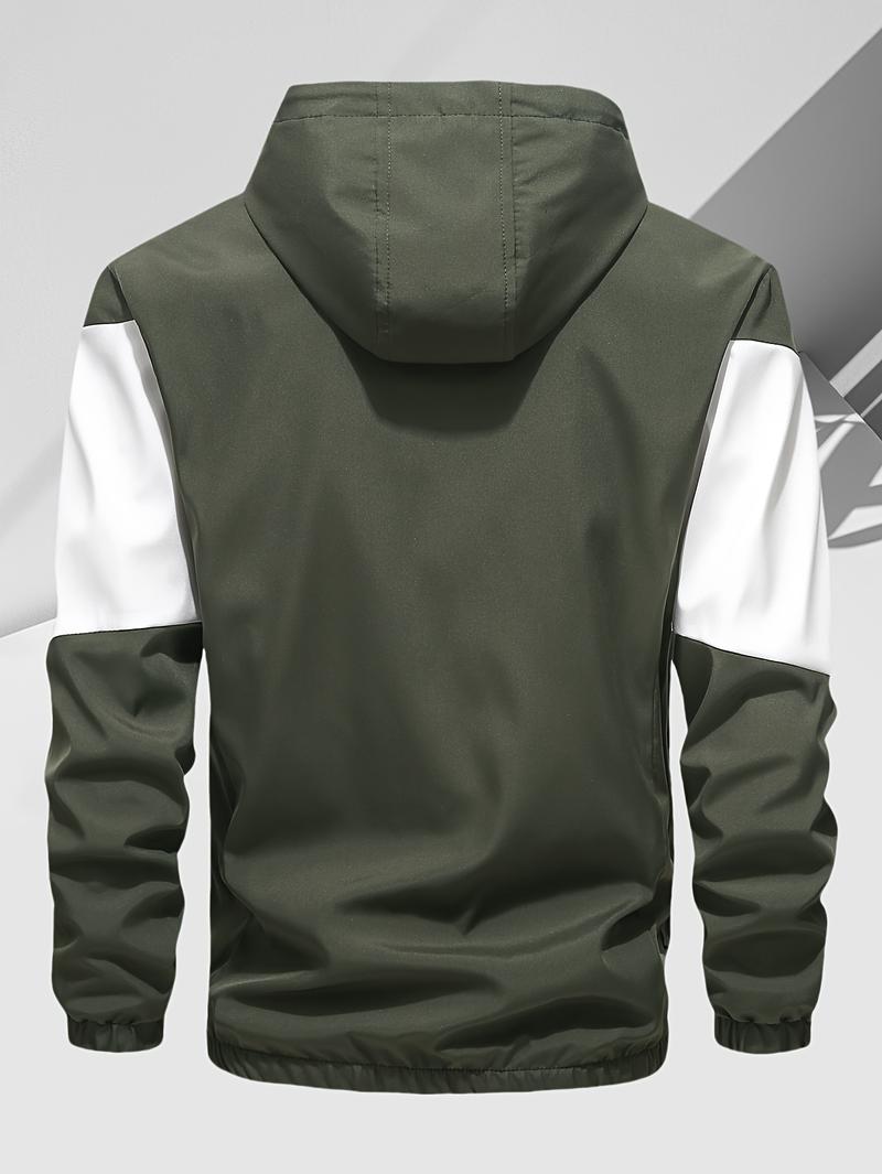 Men's Retro Color Block Splicing Sports Set Zipper Hoodie Combination, Streetwear