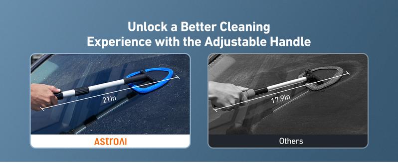 【Valentine's Day Gift】AstroAI Car Windshield Cleaner Tool, Window Cleaning Kit with 39in Car Mirror Squeegee, 4 Reusable Microfiber Pads and Extendable Handle, Blue