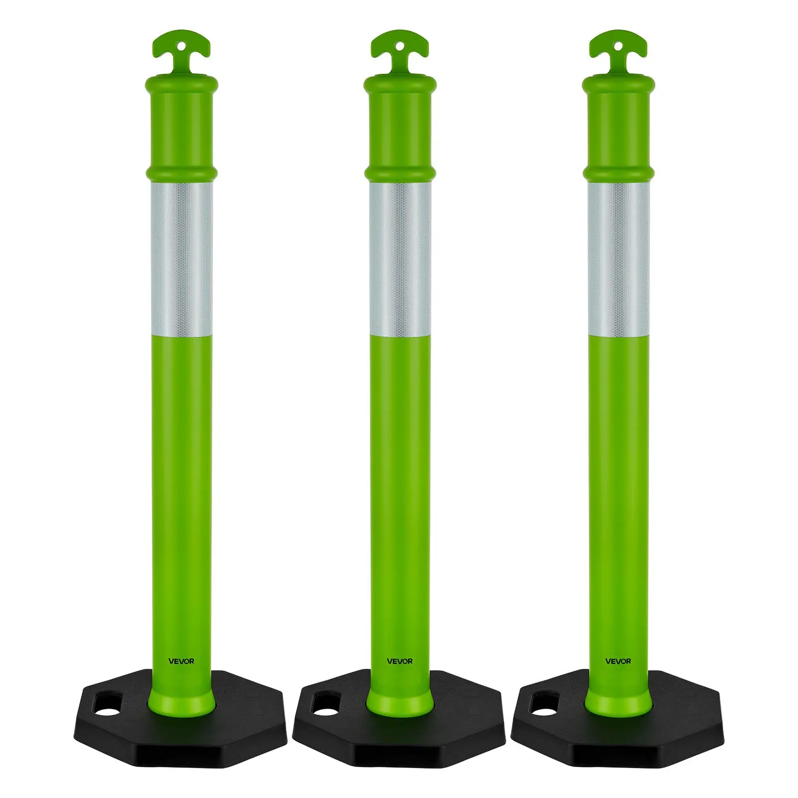 VEVOR 3-Pack 45in Heavy Duty Traffic Posts, Octagonal Rubber Base, Arrow-Shaped Top, Reflective Strips, Wind Resistance, Flexible, Portable Work Safety Markers for Construction Sites, Vehicle Traffic Control, Exhibition Venues, Hassle-Free Use