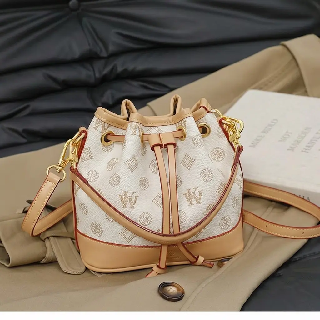 Classic retro print drawstring small bucket bag; multifunctional everyday commuter shoulder/crossbody bag; elegant, fashionable women’s handbag; retro print drawstring crossbody bag; women’s small handbag with adjustable strap; essential item and a qualit