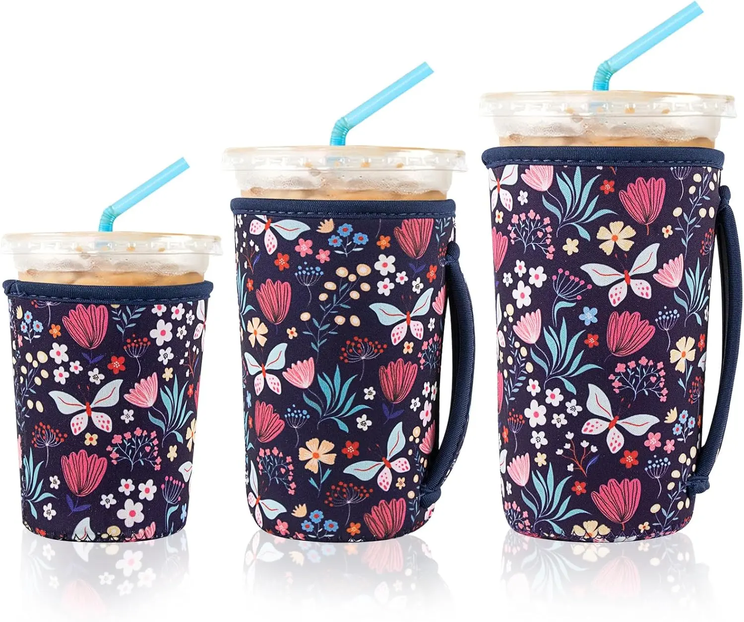 3  Iced Coffee Sleeves for Iced Coffee Cups or Drinks  Neoprene Insulated Sleeves for Hot and Cold Drinks from , Dunkin, And More (Butterfly Bush)