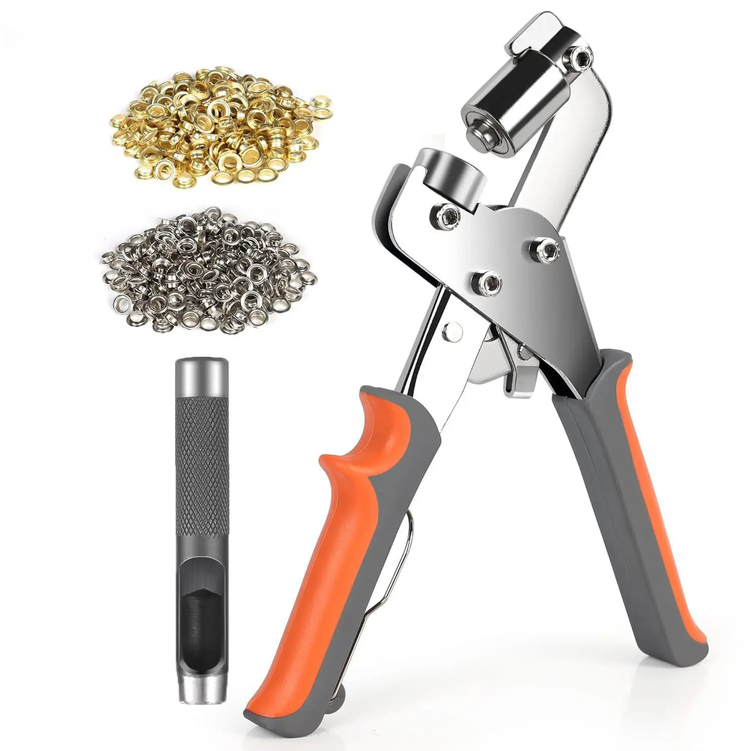 3/8" Size Handheld Metal Grommet Tool Kit with Precise Holes, Hardware Construction Tools, Eyelets+Pliers, 500Pcs Aluminum Eyelets for Leather, Paper Bags, 3/8 Inch (10Mm)