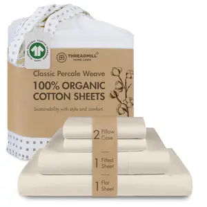 Threadmill 300 Thread Count Organic Cotton sheets | 100% Cotton Sheets for Bed | Printed Percale Set with 15” Deep Pocket | Soft Breathable 3-Piece Cooling Set | Solid