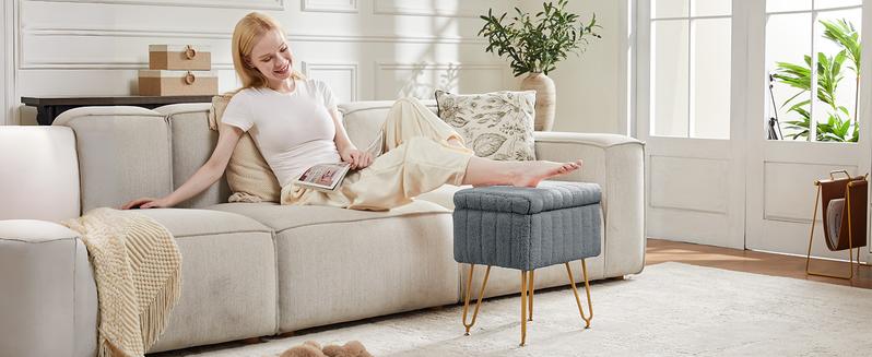 HomeSquad Vanity Stool Chair with Storage, Ottoman Faux Fur Soft Padded Makeup Footstools Seat with 4 Metal Legs Anti-Slip Adjustable Feet Modern Cute Small Footrest for Home Entryway Bedroom HomeSquad Vanity Stool Chair with Storage, Ottoman Faux Fur Soft Padded Makeup Footstools Seat with 4 Metal Legs Anti-Slip Adjustable Feet Modern Cute Small Footrest for Home Entryway Bedroom