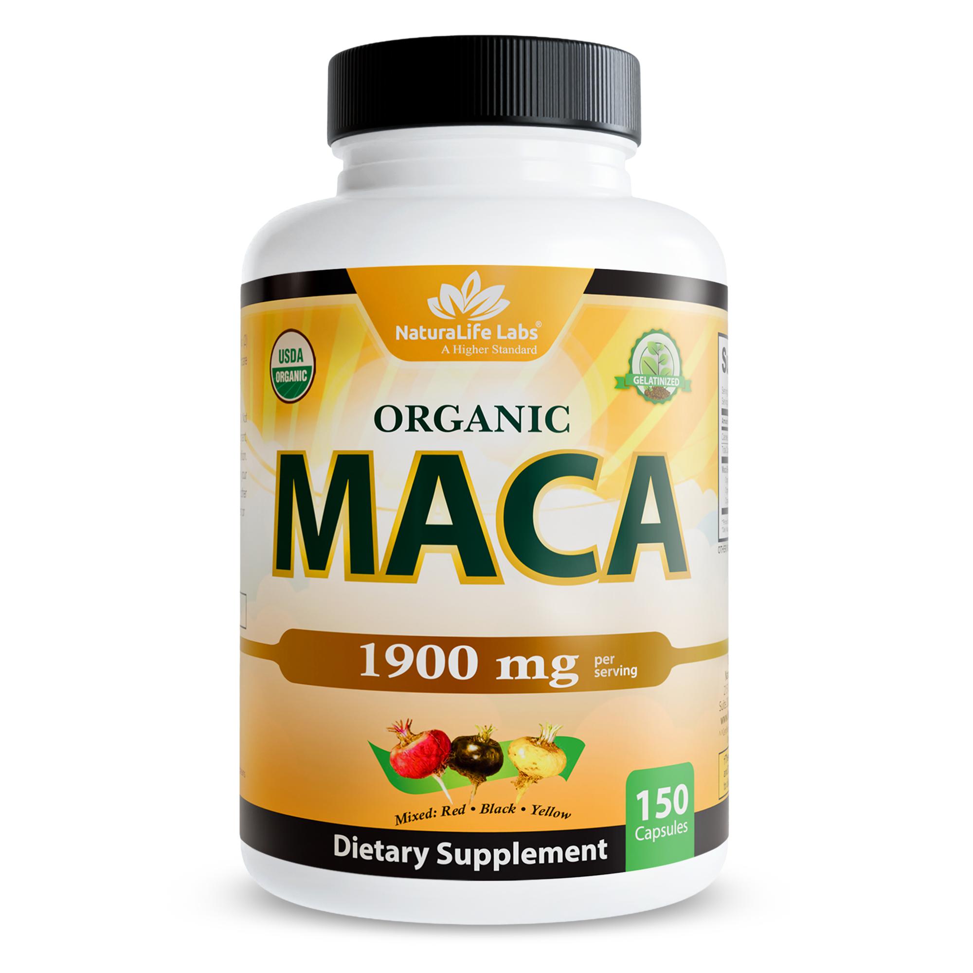 NaturaLife Labs Organic Maca Root – Black, Red & Yellow – 1900 mg per Serving – 150 Capsules – Gelatinized Peruvian Maca – Non-GMO, Gluten-Free, Vegan Plant Based Supplement
