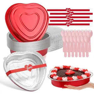 33oz Heart Shaped Cake Pans with Lids & Spoons - 15pcs Aluminum Foil Disposable Heart Baking Cups, Perfect for Weddings, Parties & Special Occasions, Heart Shaped Containers with Lids