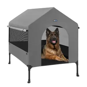 Veehoo Dog House, 2-in-1 Large Dog House Outdoor Indoor Weatherproof, Outside Elevated Dog Cot Bed Dog Tent Shade, Three-Sided Breathable Mesh Windows and Sunshades, CWC2435CP