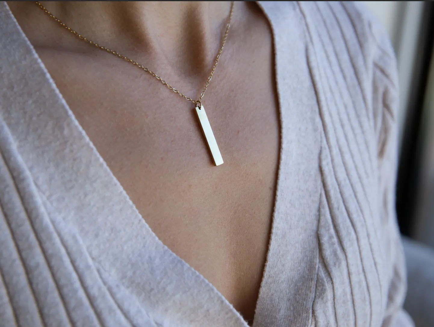 Handmade Vertical Bar Custom Engraved Necklace