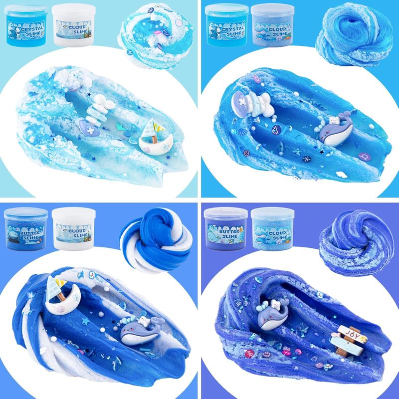 6 Pack Slimes, Blue Slime Kit, Butter Cloud Slime for Boys Girls Ages 8-12,Toys for Girls and Boys, Slime Party Favors Goodie Bag Stuffers, 4 5 6 7 8 9 10 Year Old Girl Birthday Gift Cute Stuff