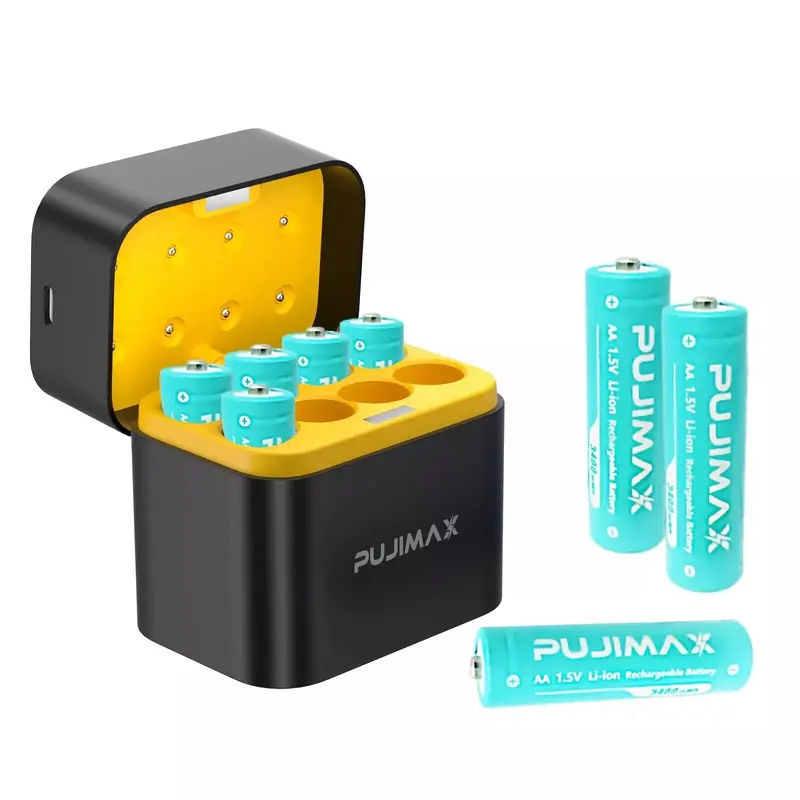 PUJIMAX 8 PCS AA 1.5V Rechargeable Lithium-ion Batteries 3400mWh + Charging Case