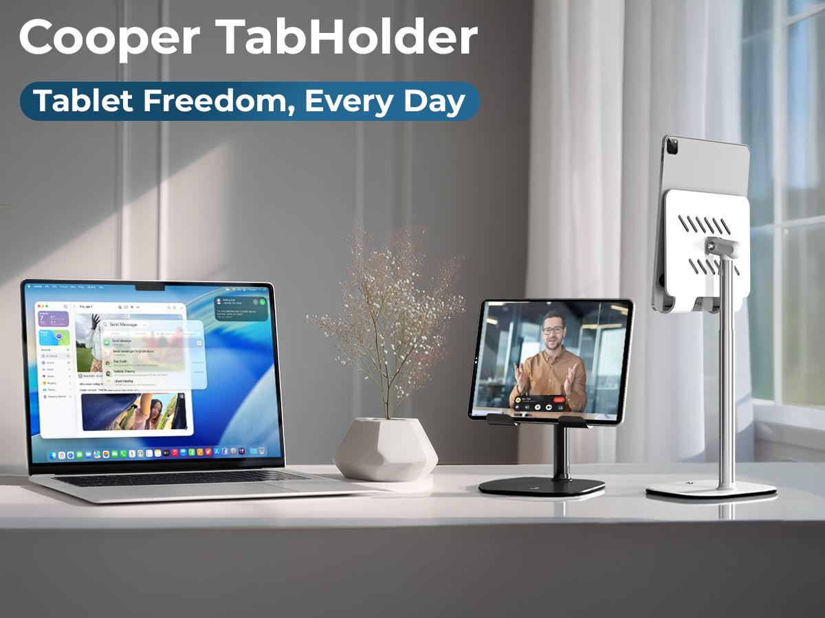 Cooper TabHolder, 7-10" Height Adjustable Tablet Stand, Premium iPad Stand for Desk, 270° Tilt Portable Monitor Holder for 15.6-17" Displays, for All Smartphone, iPad, Kindle, Surface, Samsung Tablets Adjustable,Multi-Device,Stand