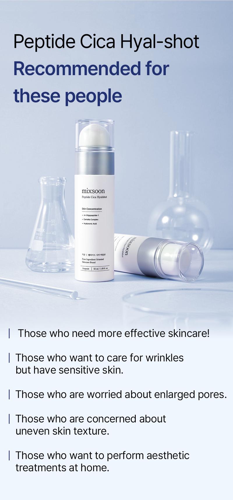 [mixsoon Official Shop] Peptide Cica Hyalshot 1.69 fl.oz / 50ml - Hyaluronic Acid Serum with EGF & Adenosine for Deep Moisturizing, Korean Glass Skincare Hydrate Moisture