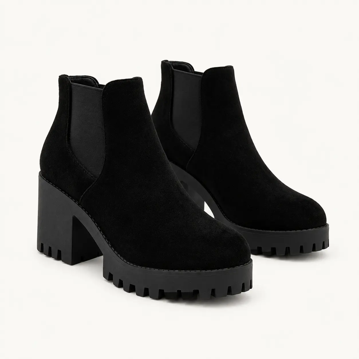 Geeyea women's Black Chelsea Ankle Boots, Round Toe Low Block Heel Boots with Elastic Side Panels, Pull Tab & Lug PVC Sole, Casual Dress Boots for Office, Daily Wear, Travel & Fall Winter Outfits.