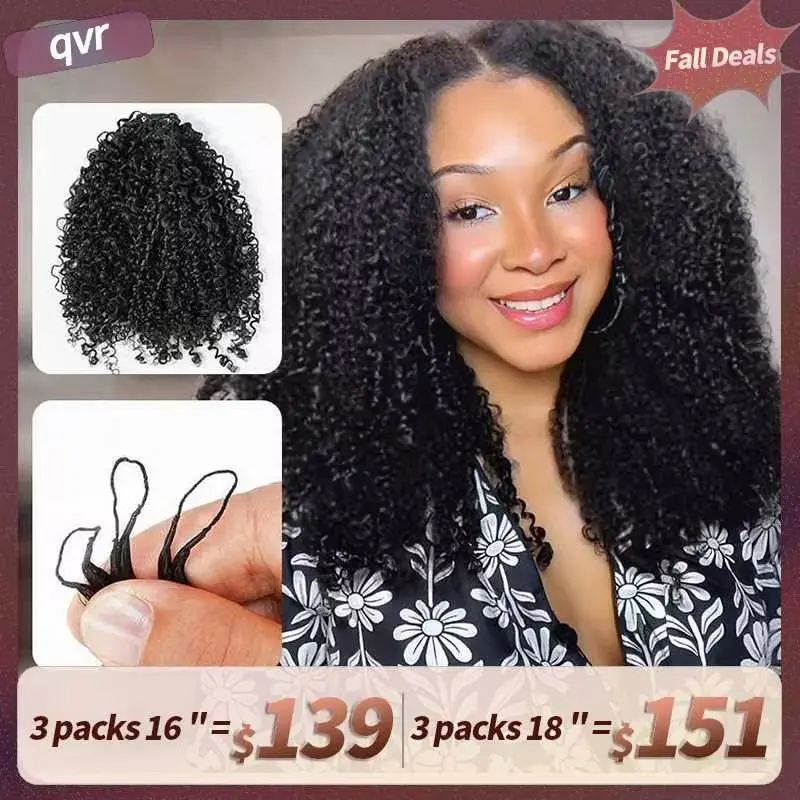 QVR Burmese Kinky Curly Crochet Hair Natural Black Machine Made Feather Crochet Human Hair Extension TikTokShopHolidayHaul