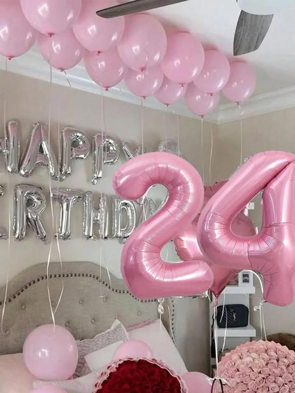 Pink & Silver Balloon Garland Birthday Set, Includes 40inch Foil Number Balloons, Pink Rose Petals, Suitable For 16th, 18th, 20th, 21st, 25th, 30th, 35th, 45th Birthday Party Decoration