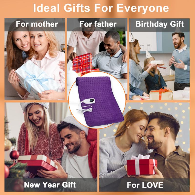 Deepsoon Heating pad, 33in×17in, 24in×12in, 6 temperature levels and 4 time settings, portable, back, neck, shoulders and legs heating, machine washable, perfect holiday gift for men, women, parents, Christmas gift