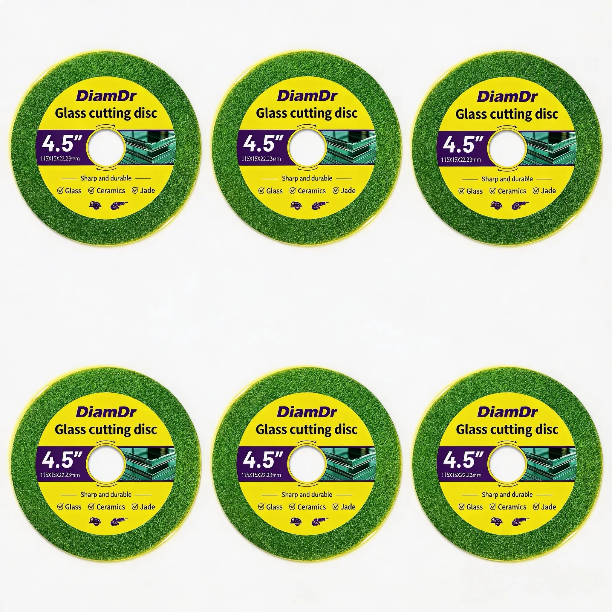 DiamDr 6-Blades Glass Cutting Discs (4.5" (115Mm), 115x15x22.23mm, 22.23Mm (7/8")"), Fits Most Angle Grinders, Sharp & Durable for Glass, Ceramics, Jade