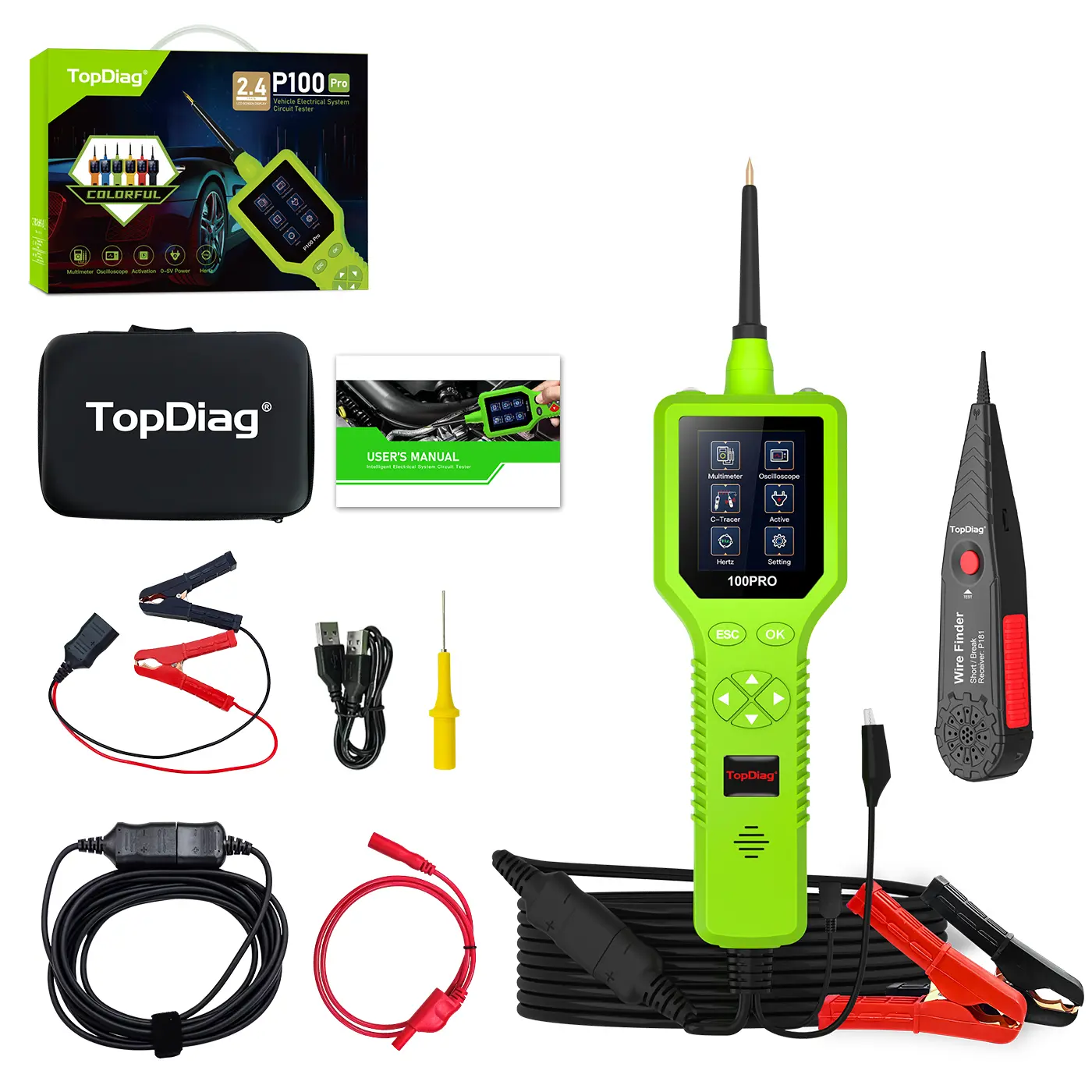 P100 Pro Automotive Power Circuit Probe Kit - Digital Multimeter Tester, Oscilloscope, Circuit Breaker with Batteries, Clamps, Screwdrivers, USB Cable for Vehicles